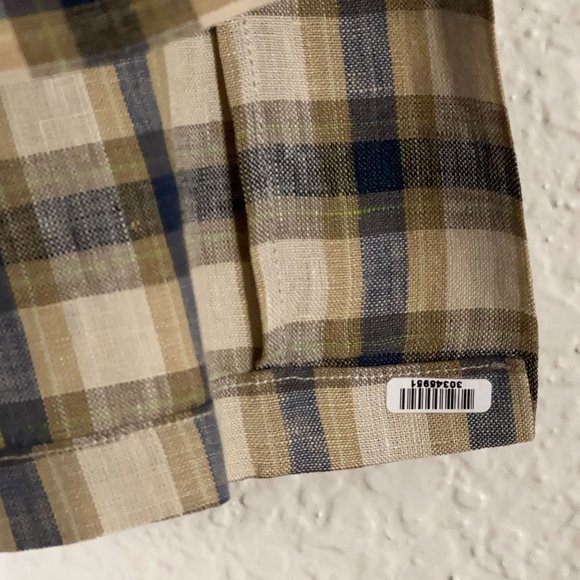 Luciano Barbera 100% Linen S/S Button Shirt Multicolor Plaid Men's Size S - Picture 9 of 10